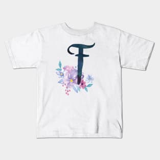 Floral Monogram F Pretty Lilac Bouquet Kids T-Shirt